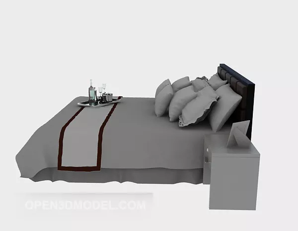 Hotel Bed With Pillows Grey Color 3d model Hotel Bed With Pillows Grey Color 3d model