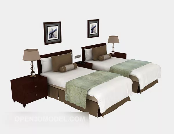 Hotel Twin Single Bed 3d model Hotel Twin Single Bed 3d model