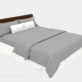 Hotel Wood Bed Grey Blanket 3d model