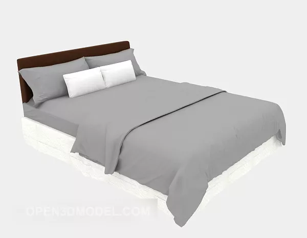 Hotel Wood Bed Grey Blanket 3d model Hotel Wood Bed Grey Blanket 3d model