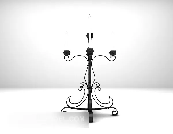 Brass Candlestick With Three Candles 3d model