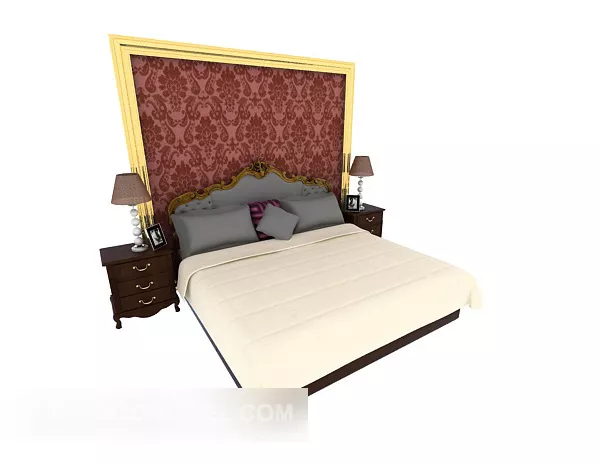 European Home Double Bed Decor Back 3d model European Home Double Bed Decor Back 3d model