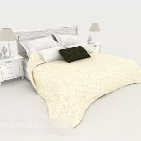 Western Home Wood White Double Bed 3d model