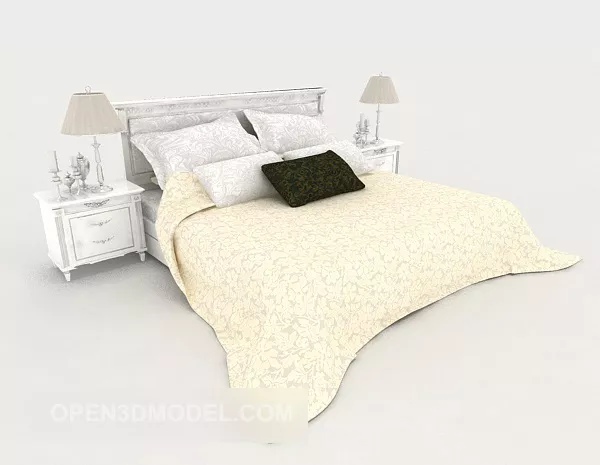 Western Home Wood White Double Bed 3d model Western Home Wood White Double Bed 3d model