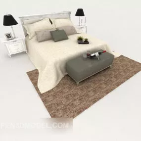 Western Light Color Double Bed 3d model