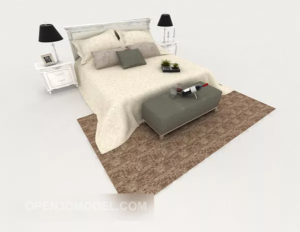 Western Light Color Double Bed 3d model Western Light Color Double Bed 3d model
