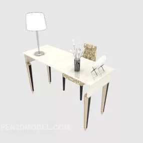 European White Desk With Lamp 3d model