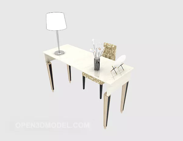 European White Desk With Lamp 3d model European White Desk With Lamp 3d model