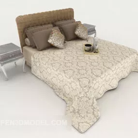 European Brown Double Bed For Home 3d model