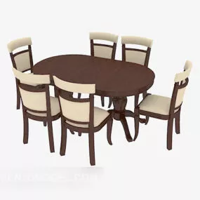Western Solid Wood Round Table 3d model
