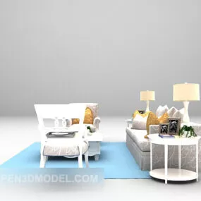 White Sofa Furniture Set European Style 3d model