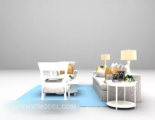 White Sofa Furniture Set European Style 3d model White Sofa Furniture Set European Style 3d model