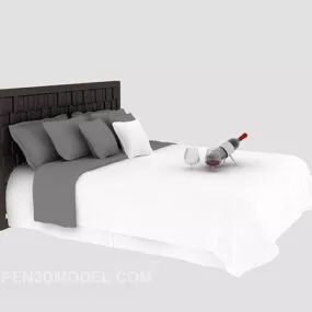Wood Bed European Modern Style 3d model