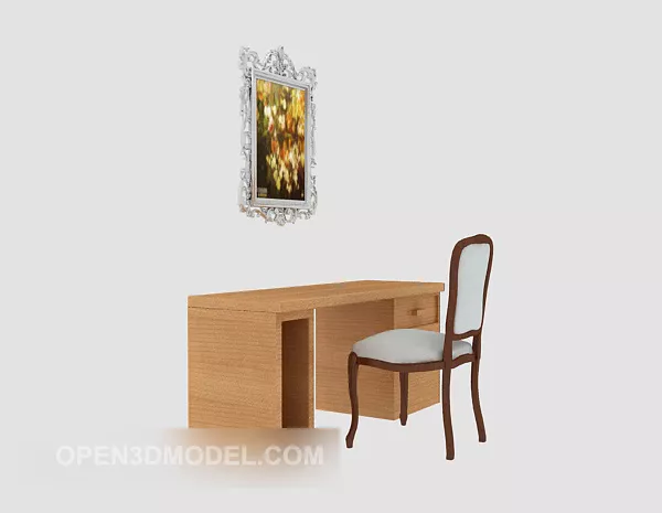 European Style Solid Wood Desk Table Chair 3d model European Style Solid Wood Desk Table Chair 3d model