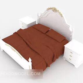 Western White Double Bed 3d model