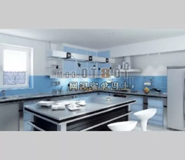 Kitchen Blue Wall 3d model Kitchen Blue Wall 3d model