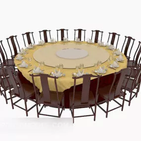 Restaurant Large Round Table And Chairs 3d model