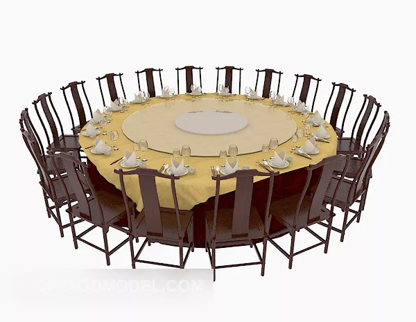 Restaurant Large Round Table And Chairs 3d model Restaurant Large Round Table And Chairs 3d model