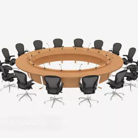Large Circular Conference Table Chair Set 3d model