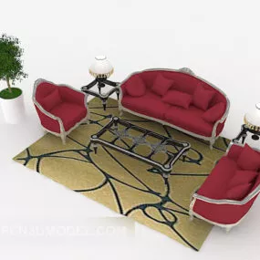 Large Red European Combination Sofa 3d model