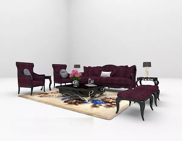 Large Red European Sofa 3d model Large Red European Sofa 3d model