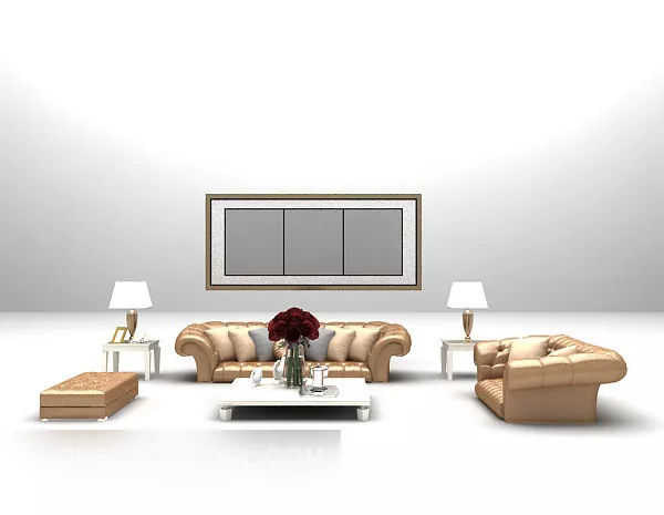 Brown Leather Sofa Full Sets Furniture 3d model Brown Leather Sofa Full Sets Furniture 3d model
