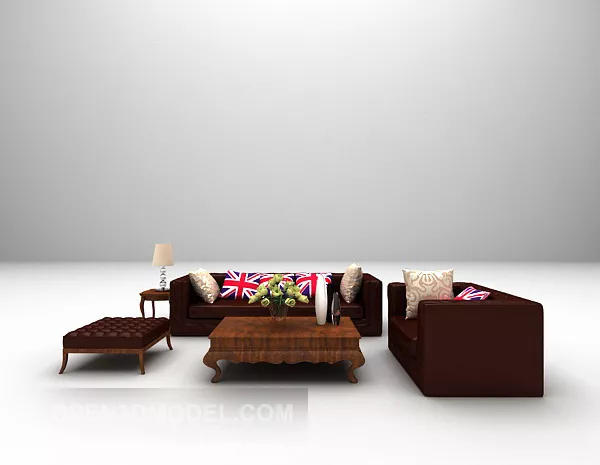 Brown Leather Sofa Table Furniture 3d model Brown Leather Sofa Table Furniture 3d model