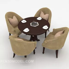 Wood Round Table And Chair Set 3d model