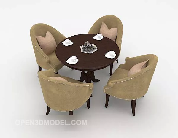 Wood Round Table And Chair Set 3d model Wood Round Table And Chair Set 3d model