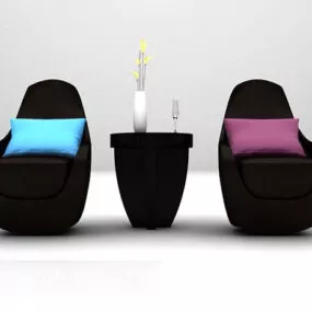 Black Leather Table And Chair 3d model