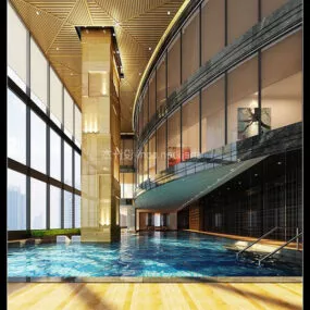 Big Glass Windows Commercial Hall 3d model