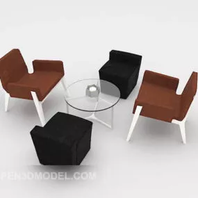 Glass Table And Brown Black Chairs 3d model