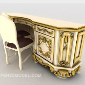 Light Wooden European Desk 3d model