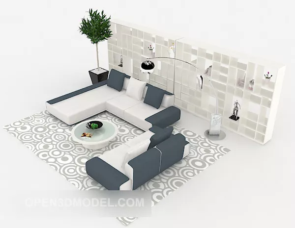 Light Blue And White Combination Sofa 3d model Light Blue And White Combination Sofa 3d model