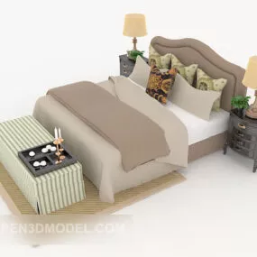Light Brown Home Double Bed 3d model
