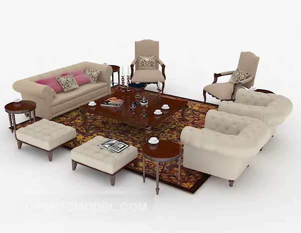 Light Brown Home Wood Combination Sofa 3d model Light Brown Home Wood Combination Sofa 3d model