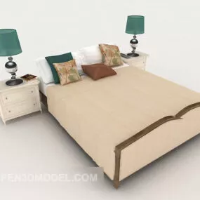 Light Brown Wood Double Bed 3d model