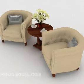 Light Brown Wooden Table And Chair Combination 3d model