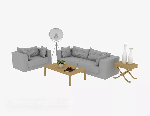 Light Grey Sofa With Table 3d model Light Grey Sofa With Table 3d model
