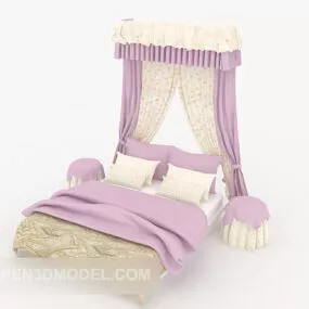 Light Purple Romantic Double Bed 3d model