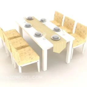 Light Wooden Six-person Table 3d model