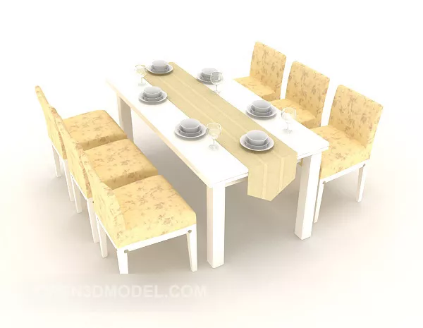 Light Wooden Six-person Table 3d model Light Wooden Six-person Table 3d model