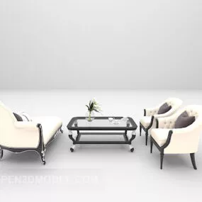 White Leather Sofa Table Set 3d model