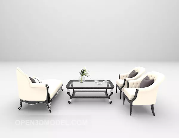 White Leather Sofa Table Set 3d model White Leather Sofa Table Set 3d model