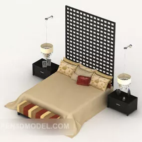 Light Yellow Wood Double Bed 3d model