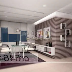 Living Room With Wall Shelves 3d model