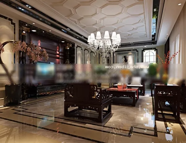 Warm Living Room With Chandelier 3d model Warm Living Room With Chandelier 3d model