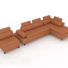 Living Room Brown Leather Sofa Set 3d model