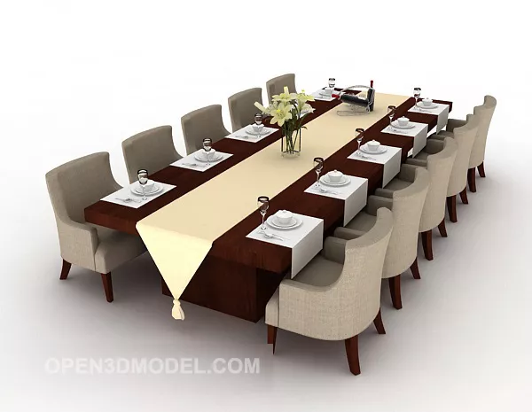 Long-shaped Multi-seaters Table 3d model Long-shaped Multi-seaters Table 3d model