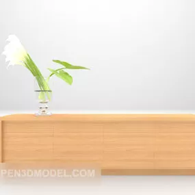 Long-shaped Side Cabinet Wooden Style 3d model